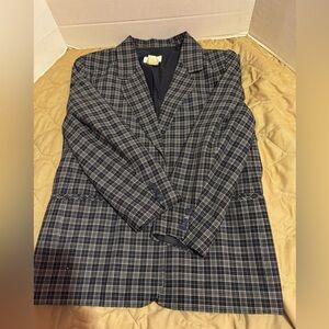 Vintage Worthington Size 16 Women's Blazer Blue Gray Plaid 80's 90's Jacket Work